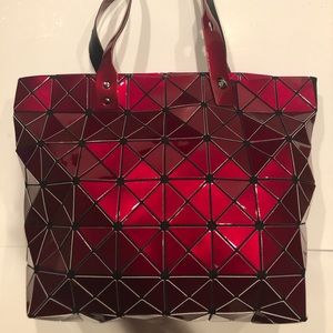 Red Geometric Tote Bag with Pouch